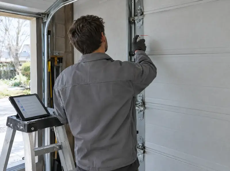 Sectional garage door servicing and safety checks – example of the door type